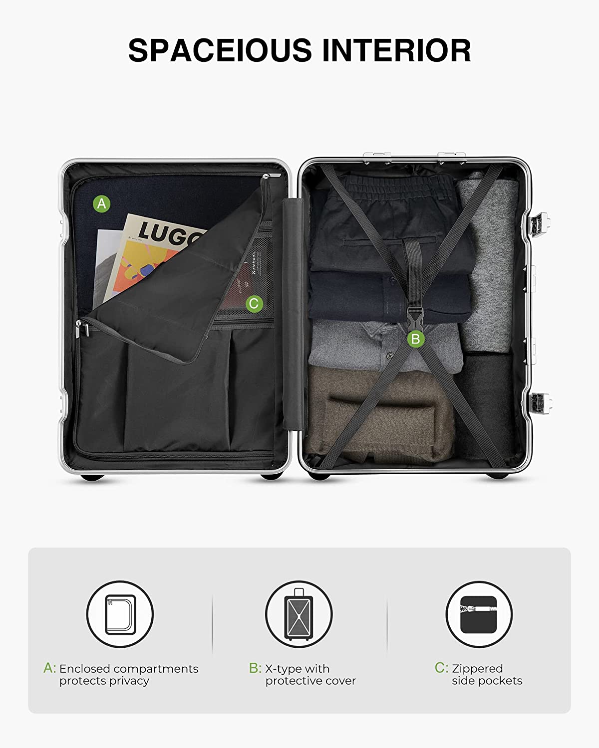 LUGGEX Hard Shell Carry On Luggage with Aluminum Frame - 100% PC No Zipper Suitcase - 4 Metal Corner Hassle-Free Travel (Hard Case Suitcase) - Image 7